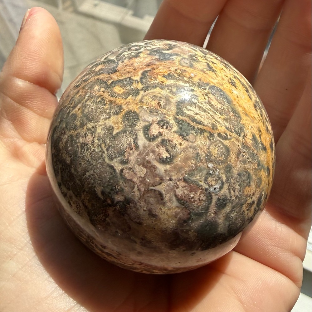 Leopard skin jasper sphere 40.4mm wide over 9oz The Shaman stone